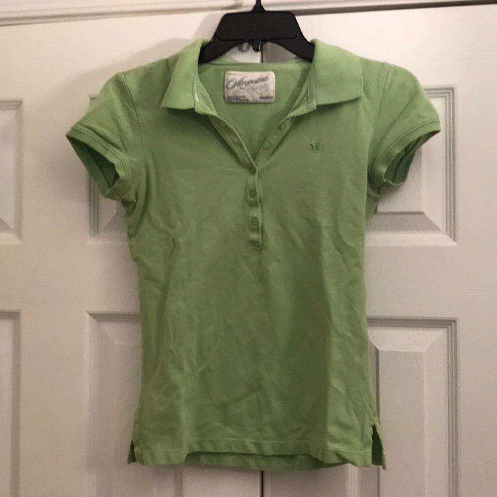 Light green v-neck polo shirt